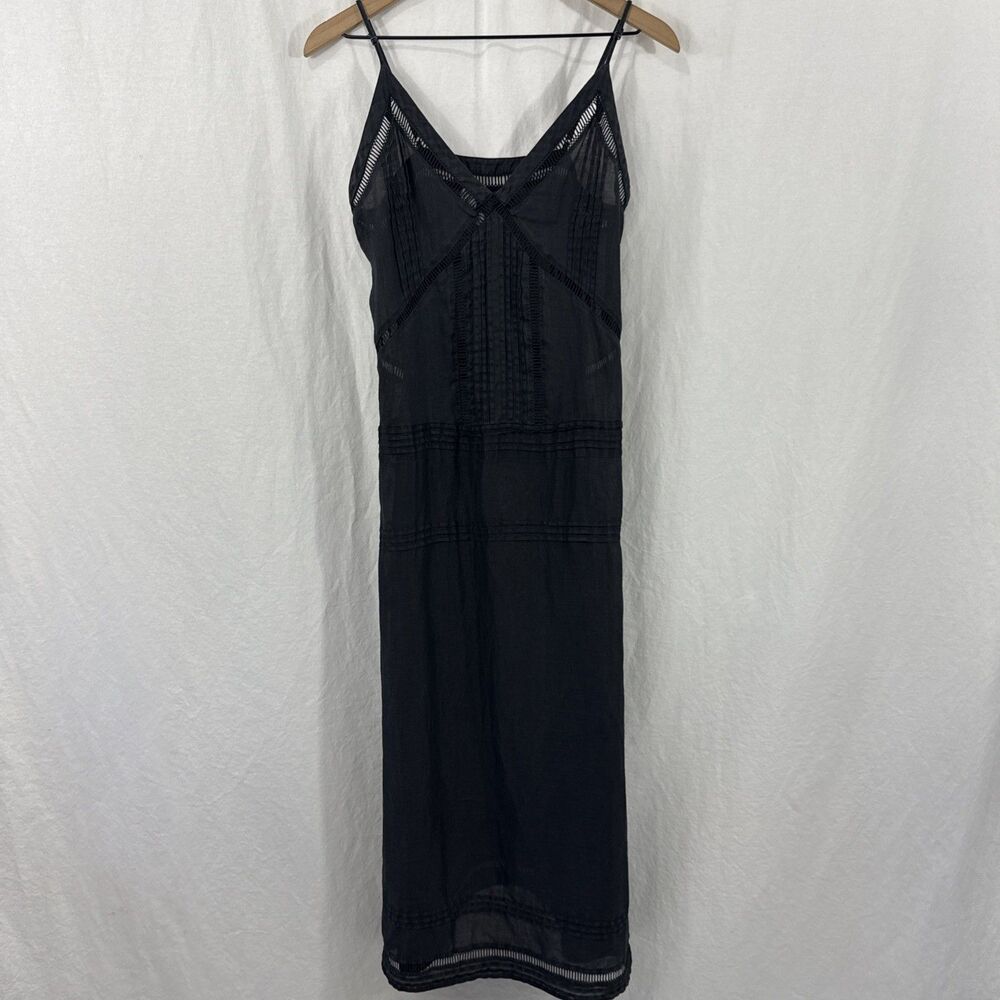 Zara Black Ramie Lace Trim Sheer Slip Dress Womens Sz S Resortwear Romantic